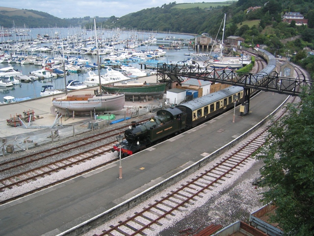Boats moored on the River Dart in Dartmouth harbour