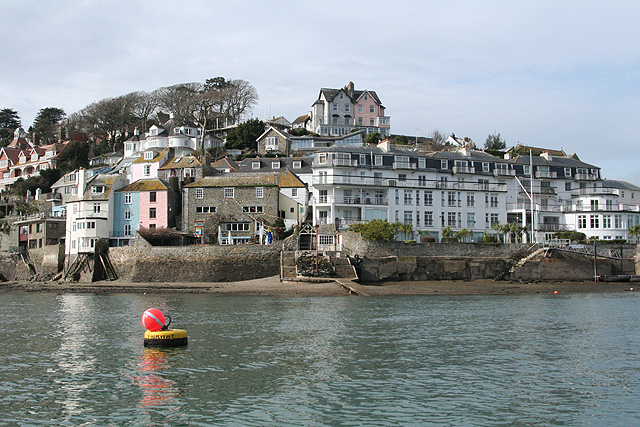 Salcombe harbour and its moored boats, seen from the East Portlemouth side of the estuary